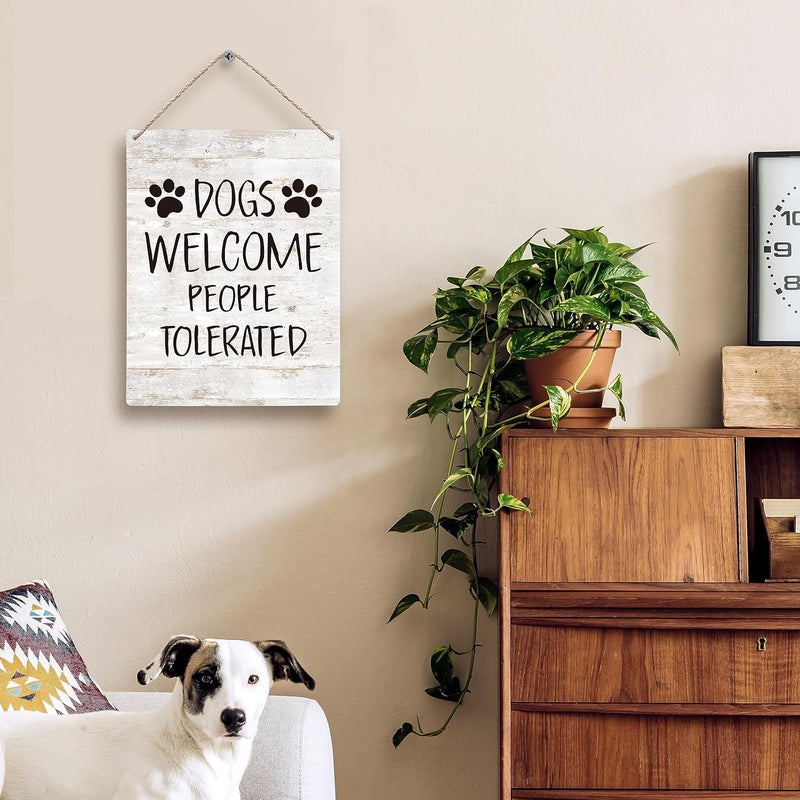 FUGWN Dogs Welcome People Tolerated Dog Wooden Signs 8x10, Dog Signs for Home Decor, Dog Decorations for The Home, Dog Wall Decor, Dog Paw Sign, Dog Gifts, Gifts for Dog Lovers - Image 2